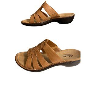 Clarks Bendables Ina Honey Tan Leather Sandals Shoes Strappy Open Toe Sz 6